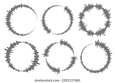 Circle sound wave. Audio music equalizer. Round circular icons set. Spectrum radial pattern and frequency frame. Vector design.