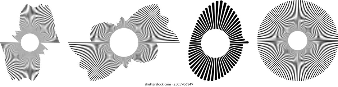 Circle sound wave collection. High frequency radio wave, Sound waves, Equalizer, Audio waves, Radio signal. Symbol of waveform burst rays.