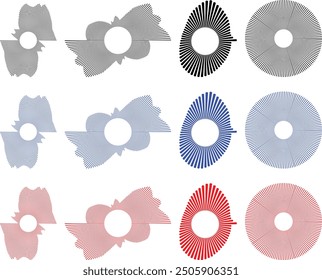 Circle sound wave collection. High frequency radio wave, Sound waves, Equalizer, Audio waves, Radio signal. Symbol of waveform burst rays.