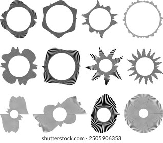 Circle sound wave collection. High frequency radio wave, Sound waves, Equalizer, Audio waves, Radio signal. Symbol of waveform burst rays.