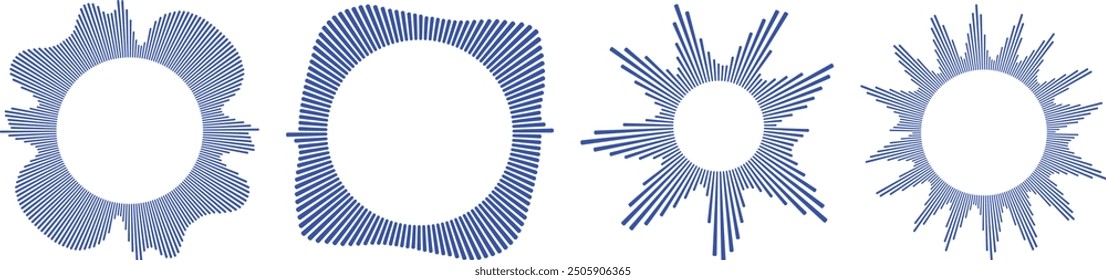 Circle sound wave collection. High frequency radio wave, Sound waves, Equalizer, Audio waves, Radio signal. Symbol of waveform burst rays.