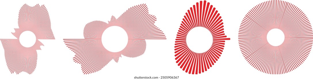 Circle sound wave collection. High frequency radio wave, Sound waves, Equalizer, Audio waves, Radio signal. Symbol of waveform burst rays.