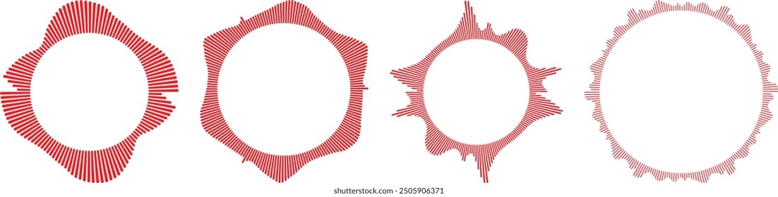 Circle sound wave collection. High frequency radio wave, Sound waves, Equalizer, Audio waves, Radio signal. Symbol of waveform burst rays.