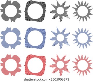 Circle sound wave collection. High frequency radio wave, Sound waves, Equalizer, Audio waves, Radio signal. Symbol of waveform burst rays.