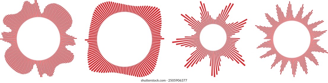 Circle sound wave collection. High frequency radio wave, Sound waves, Equalizer, Audio waves, Radio signal. Symbol of waveform burst rays.