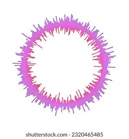 Barra de visualización de ondas de sonido circular. Concepto de ecualizador de reproductor de música lineal. Señal de audio radial o elemento de vibración. Reconocimiento de voz. Epicentro, objetivo, radar, icono de radio. Vector