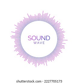 Visualización de ondas de sonido en círculo. Ecualizador de reproductor de música punteado. Señal de audio radial o elemento de vibración. Reconocimiento de voz. Epicentro, objetivo, radar, concepto de icono de radio. 