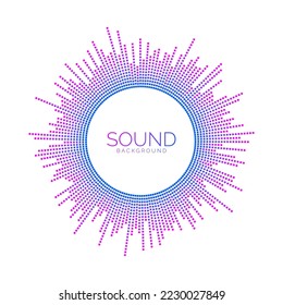 Circle sound wave visualisation. Pixelated music player equaliser. Radial audio signal or vibration element. Voice recognition. Epicentre, target, radar, radio concept.