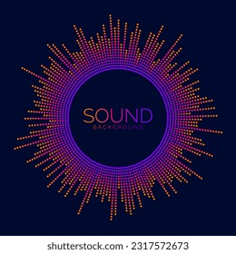 Circle sound wave visualization bar. Dotted music player equalizer. Radial audio signal or vibration element. Voice recognition. Neon colors epicenter, target, radar, radio icon concept. Vector svg