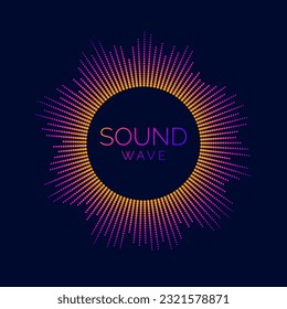 Circle sound wave visualization bar. Dotted music player equalizer. Radial audio signal or vibration element. Voice recognition. Neon colors concept. Vector svg