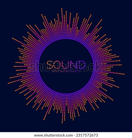 Circle sound wave visualization bar. Dotted music player equalizer. Radial audio signal or vibration element. Voice recognition. Neon colors epicenter, target, radar, radio icon concept. Vector