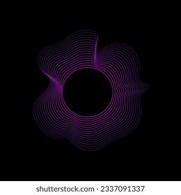 Circle of sound waves. Neon round music sound wave for equalizer. Radial sound wave curve with light particles. Clipart of colorful radio frequency sound lines. Vector illustration.