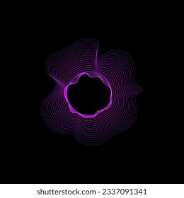 Circle of sound waves. Neon round music sound wave for equalizer. Radial sound wave curve with light particles. Clipart of colorful radio frequency sound lines. Vector illustration.