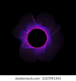 Circle of sound waves. Neon round music sound wave for equalizer. Radial sound wave curve with light particles. Clipart of colorful radio frequency sound lines. Vector illustration.