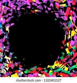 Circle space with geometric pieces shattered colorful frame abstract background vector