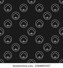 Circle with Spades Playing Card Suit vector concept seamless pattern or background in outline style