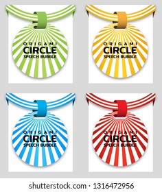 Circle speech bubble. Origami dialogue banner for your message. Special offer. Discount tag, badge, emblem. Web stickers. Price tag template for catalog with space for text