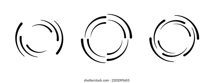 Circle speed lines for emblem, design and comic book. Abstract round geometric shape. Manga graphic speed striped texture. Circular motion lines. Vector illustration isolated on white background.