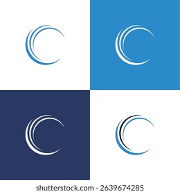 circle sphere logo, A semicircular graphic element with several curved lines in a gradient blue from dark to light, giving a dynamic and modern impression.