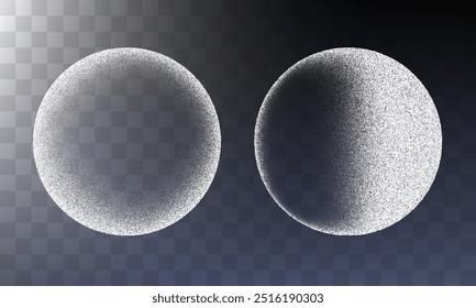 Circle sphere shadows from different angles. Noise grain background, pointillism dots gradient or dotwork pattern, vector stipple effect. Grain noise halftone or grainy texture or dotwork grain noise