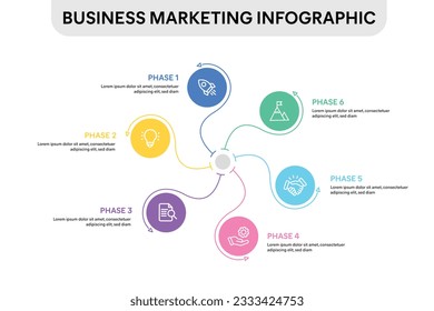 Circle Spin Infographic with 6 options, parts, steps, timelines or processes. Vector Illustration.