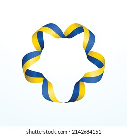 Circle spiral zig zag ribbons with Ukrainian flag colors isolated on white background. Support Ukraine. Ukrainian national holiday or event decoration. Design element for banners and posters