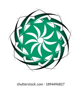 Circle spirograph with sharp transitions clad in green