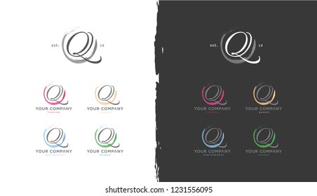 Circle splatter Q letter handwritten monogram logo