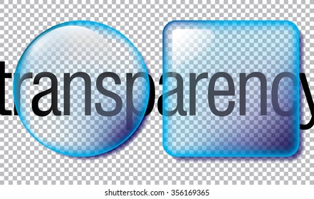 Circle and square application transparent glass buttons or app banners with rounded corners and different gloss reflection effect over, eps10 vector
