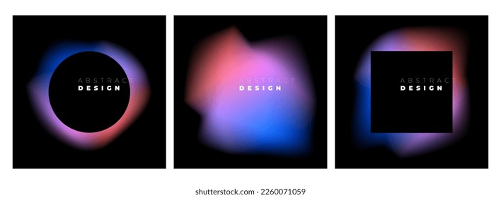 Circle and square banner with gradient isolated on black background. Vector set. Fluid vivid gradients for banners, brochures, covers. Abstract liquid shapes. Colorful bright neon template. Dynamic so