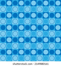 Circle and square blue check seamless pattern. Vector illustration.