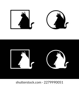Circle and square cat animal logo design 