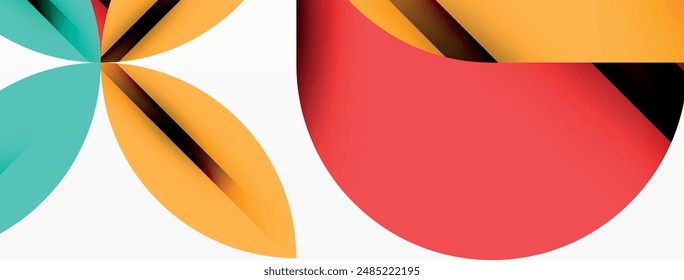 Kreis, Quadrat und Blütenblatt geometrischer Hintergrund. Runde Formen für Bildschirmhintergrund, Banner, Hintergrund oder Landung