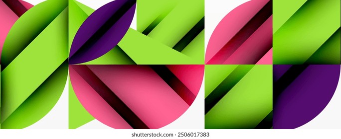 Circle, square and flower petal geometric background. Round shapes composition for wallpaper, banner, background or landing