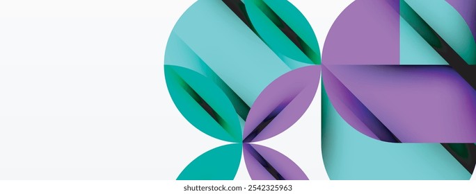 Circle, square and flower petal geometric background. Round shapes composition for wallpaper, banner, background or landing