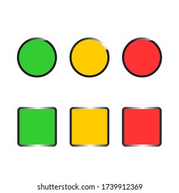 Circle and square frame, sign for red, yellow and green zones, isolated on white background.