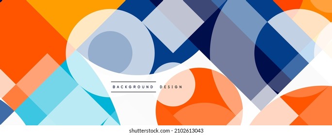 Circle and square geometric background. Round shapes with squares and triangles composition for wallpaper, banner, background or landing
