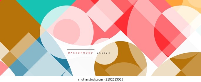 Circle and square geometric background. Round shapes with squares and triangles composition for wallpaper, banner, background or landing