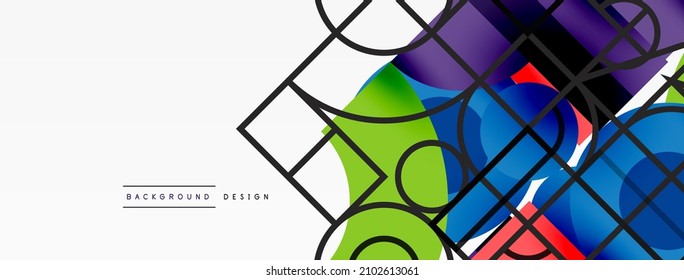 Circle and square geometric background. Round shapes with squares and triangles composition for wallpaper, banner, background or landing