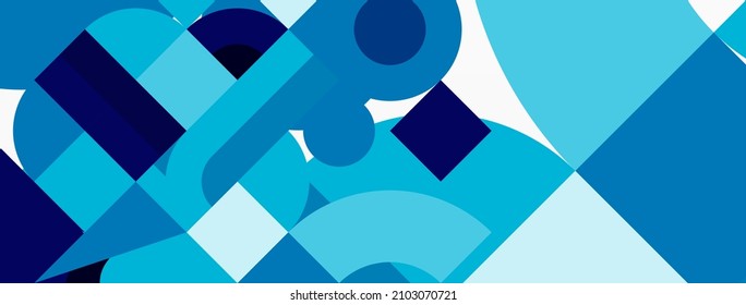 Circle and square geometric background. Round shapes with squares and triangles composition for wallpaper, banner, background or landing