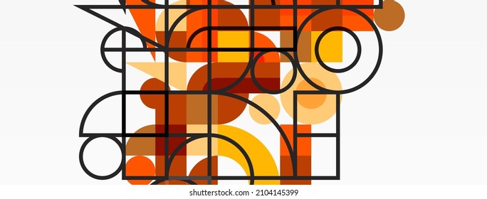 Circle and square geometric background. Round shapes with squares and triangles composition for wallpaper, banner, background or landing