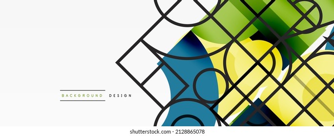 Circle and square geometric background. Round shapes with squares and triangles composition for wallpaper, banner, background or landing