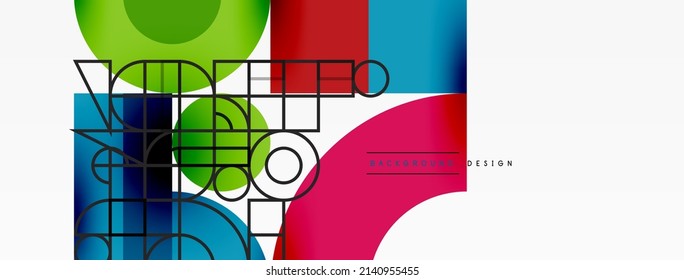 Circle and square geometric background. Round shapes with squares and triangles composition for wallpaper, banner, background or landing