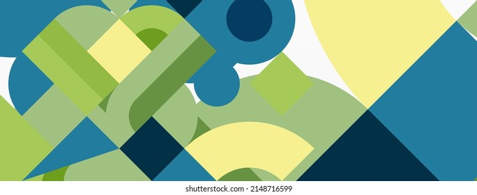 Circle and square geometric background. Round shapes with squares and triangles composition for wallpaper, banner, background or landing