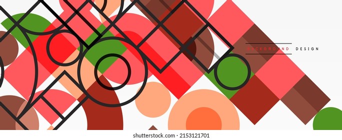 Circle and square geometric background. Round shapes with squares and triangles composition for wallpaper, banner, background or landing