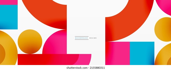 Circle and square geometric background. Round shapes with squares and triangles composition for wallpaper, banner, background or landing