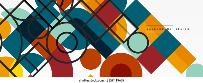 Circle and square geometric background. Round shapes with squares and triangles composition for wallpaper, banner, background or landing