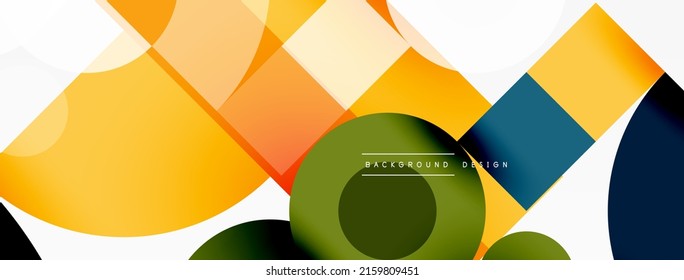 Circle and square geometric background. Round shapes with squares and triangles composition for wallpaper, banner, background or landing