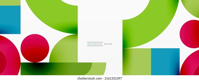 Circle and square geometric background. Round shapes with squares and triangles composition for wallpaper, banner, background or landing