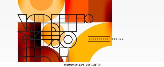 Circle and square geometric background. Round shapes with squares and triangles composition for wallpaper, banner, background or landing